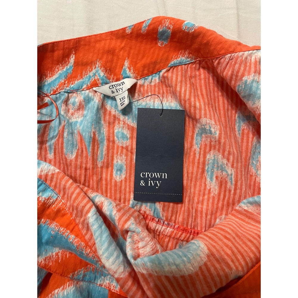 Crown & Ivy Dress Womens XXL Orange Ikat One Shoulder Tiered Maxi Cotton NEW - Picture 6 of 6